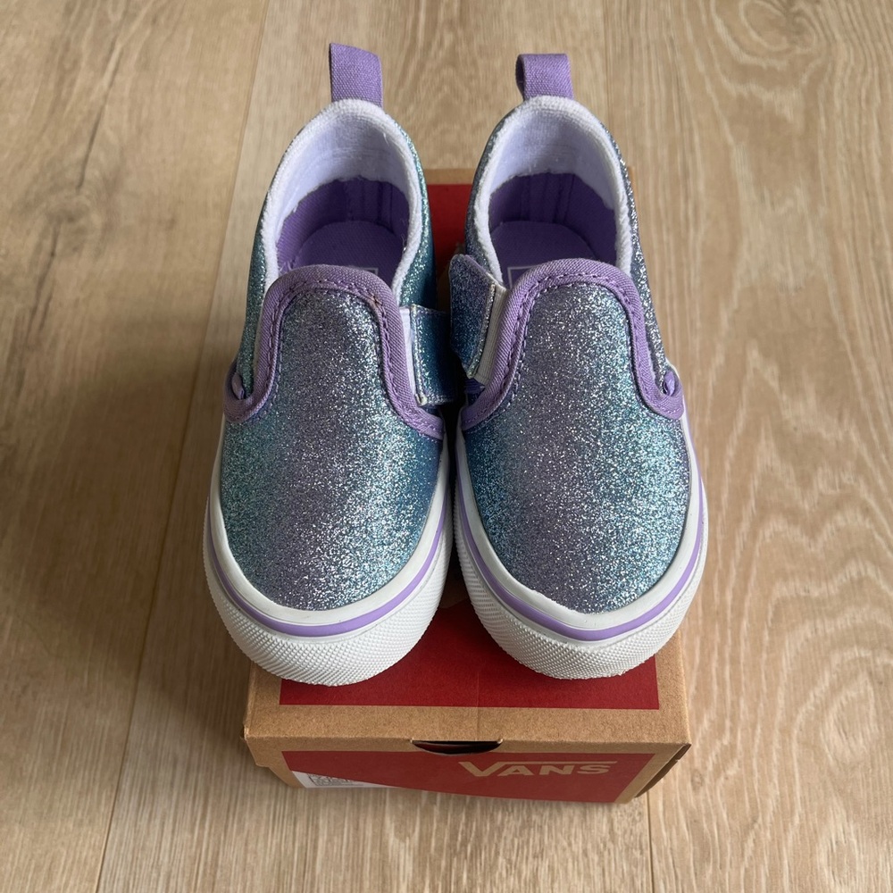Vans Kids Glitter Slip-On Shoes - Purple and Blue (WORN ONCE, Toddler SIZE 7)